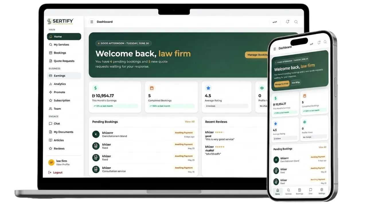 Sertify legal services marketplace on laptop and mobile